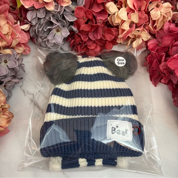 Infant Baby Blue Striped Winter Hat & Ring Scarf Set - Picture 16 of 16